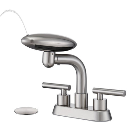 Bathroom Sink Faucet 3 Hole Brushed Nickel 4 Inch Centerset，4 Modes Waterfall Bathroom Faucet 2 Handle with 360° Swivel Spout & Pop Up Drain