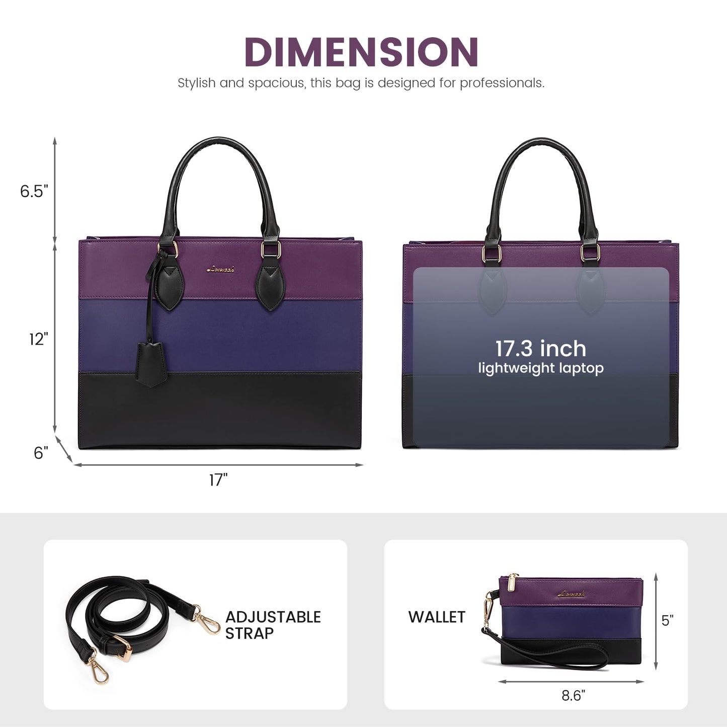 LOVEVOOK Laptop Tote Bag for Women, Work Totes Business Office Computer Briefcase with Clutch Purse