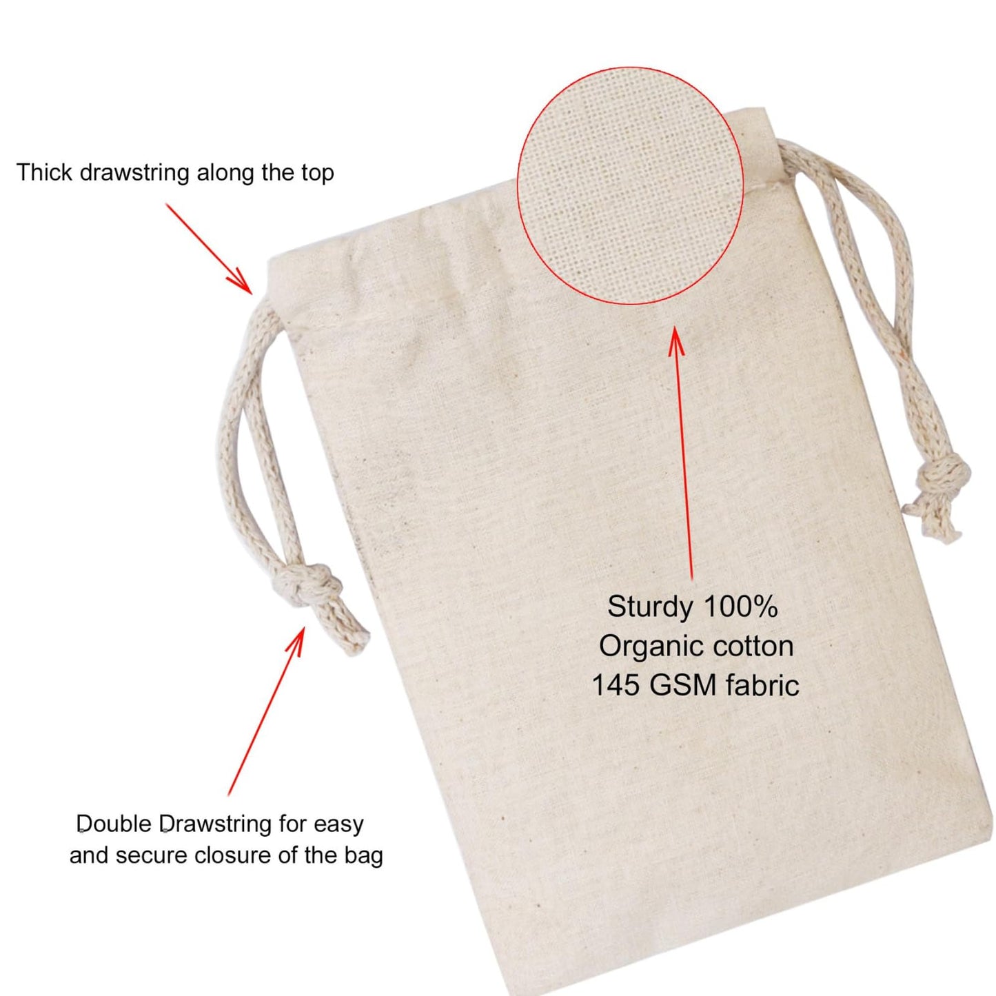 BigLotBags 100Pcs 2 x 3 Inches Premium Cotton Muslin Double Drawstring Bags, Reusable Bag Natural Cotton Bags with Drawstring Produce Bags Bulk Gift Bag Jewelry Pouch for Party Wedding Home Storage