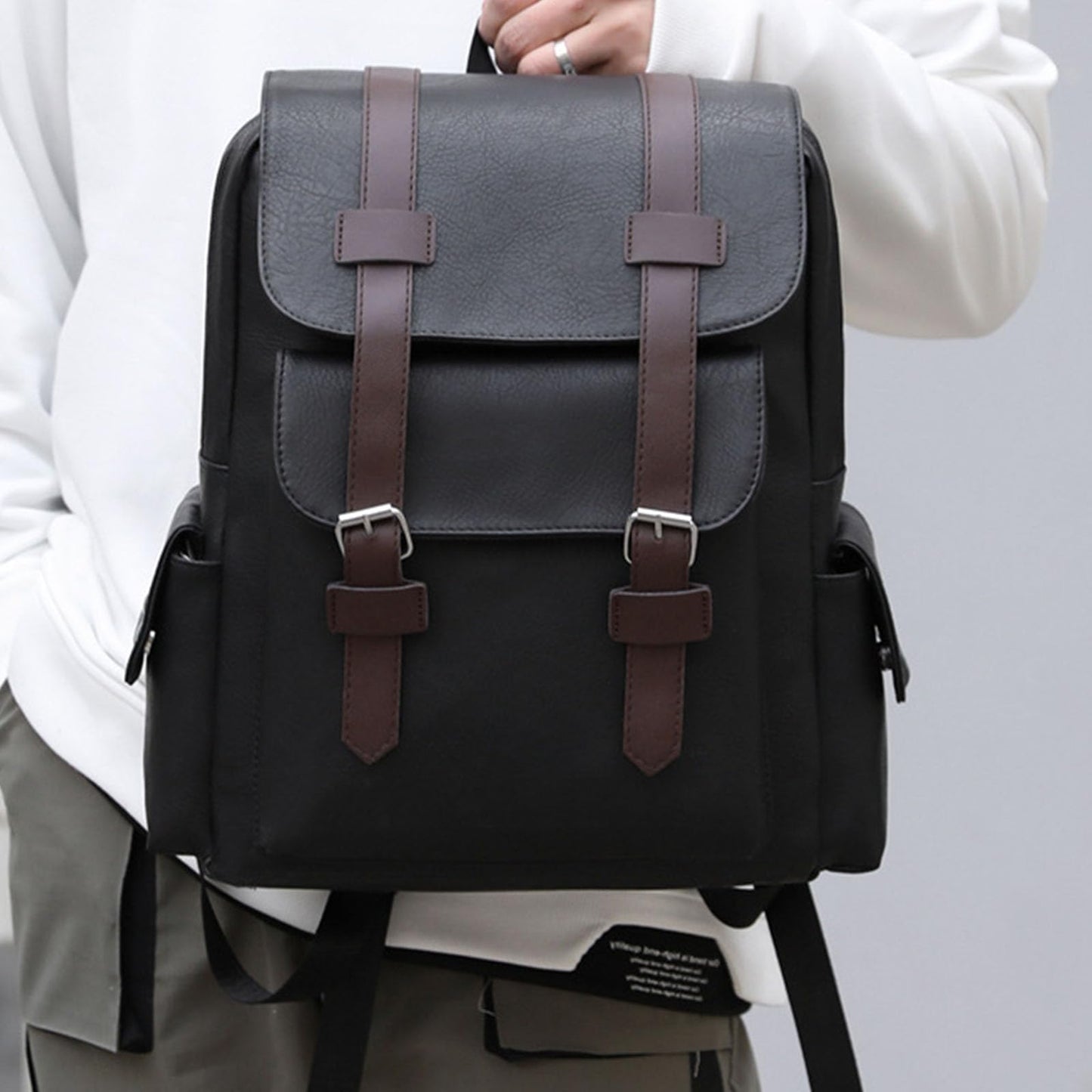 Farcauo Leather Backpack for Men Vintage Laptop Backpack Black Travel Work Backpacks Large Capacity Business Hiking Back Pack