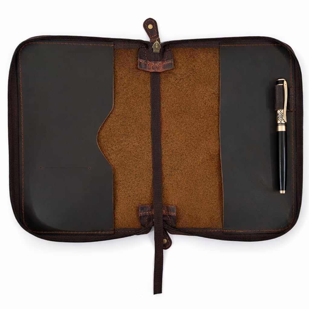 PavinCrafter XL Leather Journal Cover with Zipper & Card Holder – Refillable Full Grain Leather Notebook Cover for 7.0 x 9.8 Inches, Sketchbook 7.5 x 9.75 Inches & B5 – Compatible with Large Journals, Planners & Writing Pads