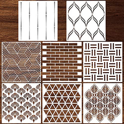 Outus 8 Pieces 12 x 12 Inch Wall Stencils for Painting on Wall Wood Floor Tile Reusable Furniture Stencils Drawing Template Geometric Modern Herringbone Pattern Stencil Home Decor(Delicate Style)