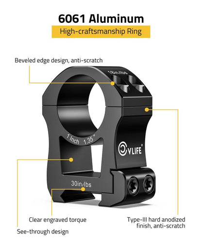 CVLIFE 1 inch Scope Rings Extra High Profile Precision Mount - Compatible with Picatinny Rails - 20mm See Through Rifle Scope Mount - 2 Pieces