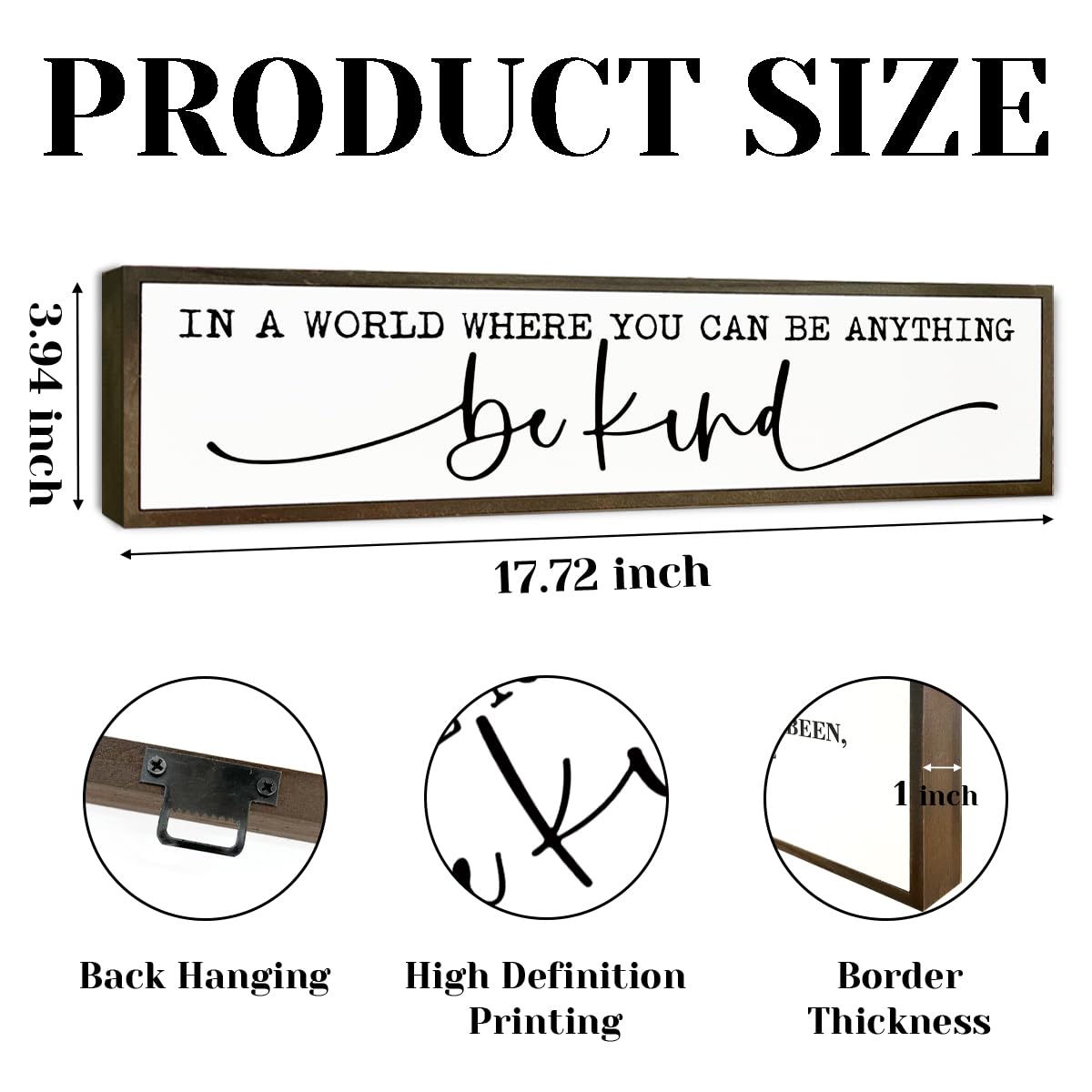 Inspirational Wood Sign, Wall Decor Art, Farmhouse Home Office Cubicle Decor, Bedroom Decoration for Women Girls Teens, In A World Where You Can Be Anything Be Kind Sign 17.8x4x1.2 inches