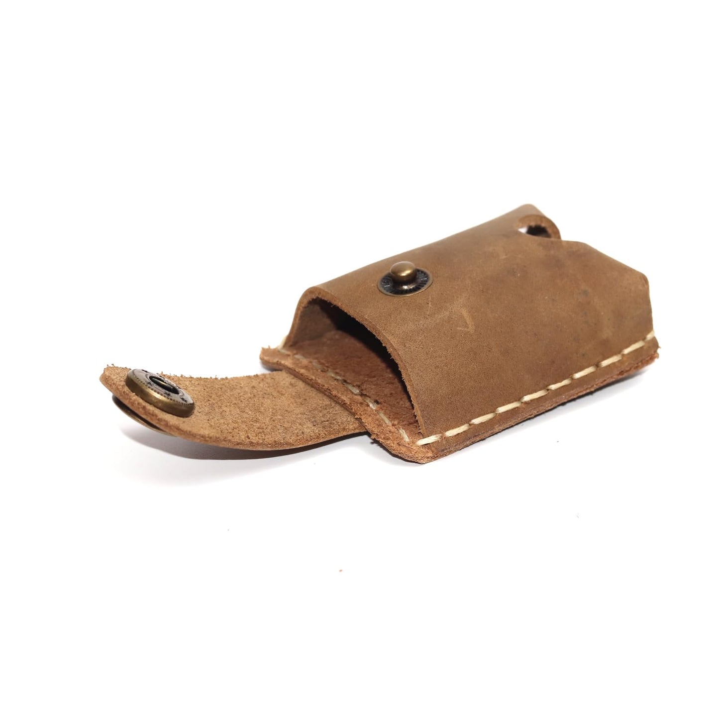 Yantahms Handmade Vintage Genuine Leather Lighter CaseHand-Stitched Lghter Shell Cover Lighter Holder Belt Case (Light Brown)