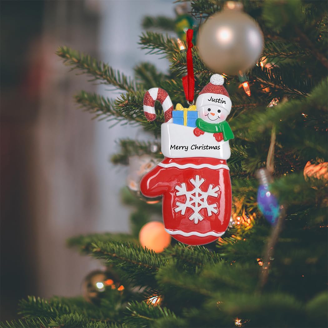 Mitten Snowman Christmas Tree Ornament Personalized Kids Winter Keepsake