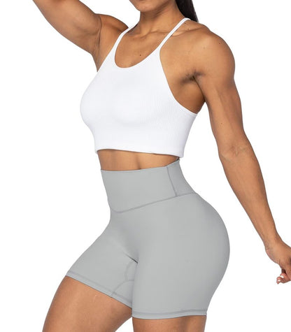 Sunzel No Front Seam High Waist Biker Shorts for Women, Squat Proof Yoga Workout Gym Bike Shorts 5" Inseam Grey Large