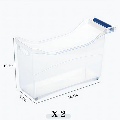 MANO 2Pack Large Roll Out Bottle Organization Bins Clear Plastic Refrigerator Organizer with 4 Wheels - Perfect for Pantry, Kitchen, and Under Sink Storage