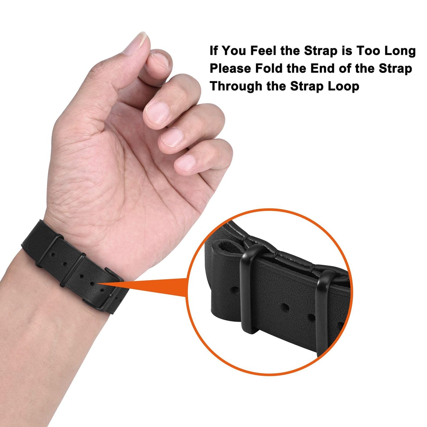 ANNEFIT Leather Watch Band 22mm, Genuine Calfskin One-Piece Military Watch Straps for Men and Women with Matte Black Buckle (Black)