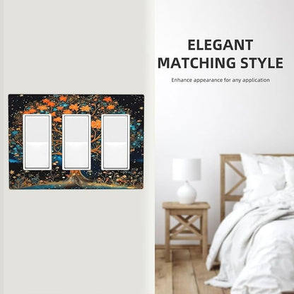 Magical Life Tree in Night Sky 3 Gang Rocker Triple Outlet Wall Plate Decorative Switchplate Cover Faceplate GFCI Light Switch Covers for Farmhouse Living Decor