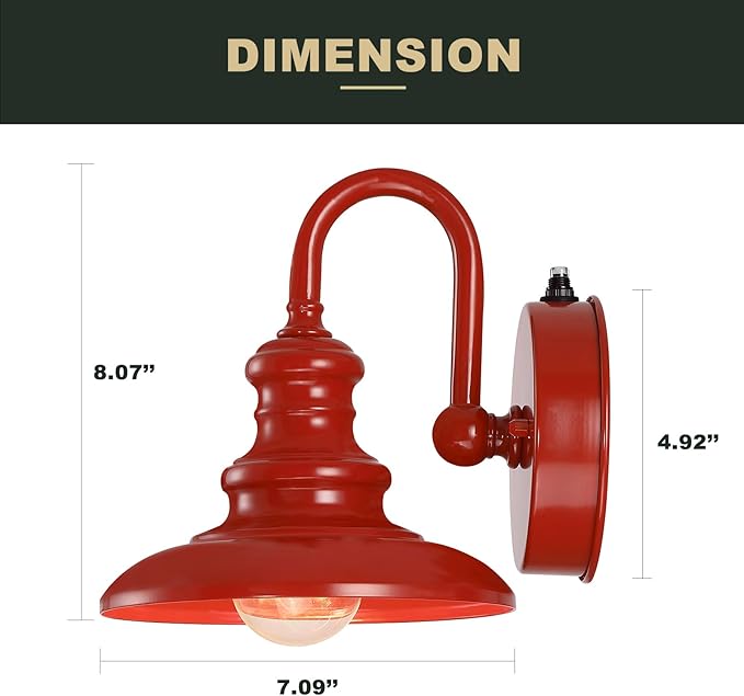 LONEDRUID Dusk to Dawn Sensor Outdoor Gooseneck Barn Light Fixtures Red Exterior Wall Sconce Lighting Rustic Outside Porch Lantern Farmhouse Wall Mount Lamp for House Garage Patio