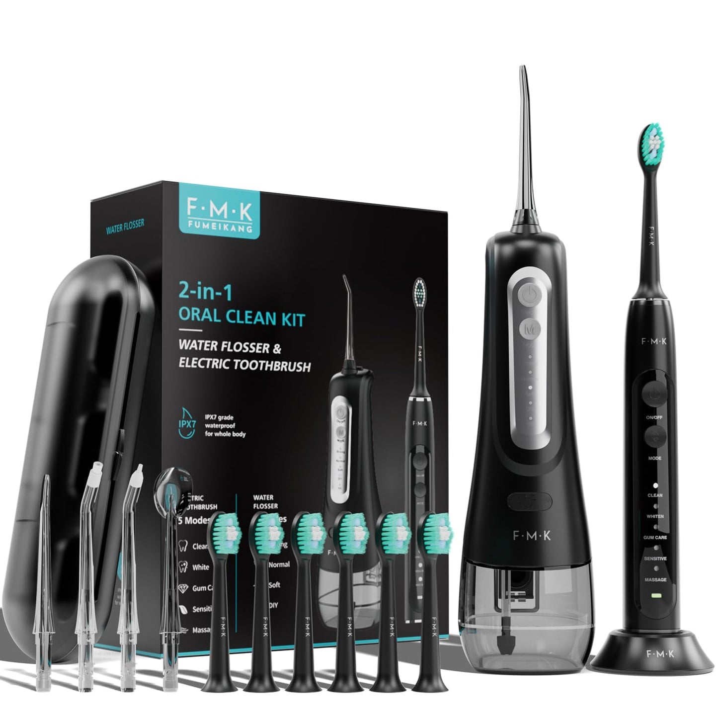 Water Flosser & Electric Toothbrush for Adults Oral Irrigator & Sonic Toothbrush 2-1 Oral Clean Kit (Black)