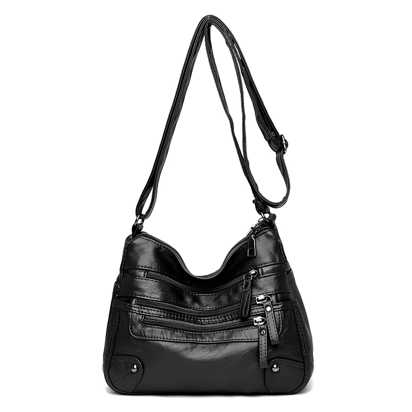WITERY Small Crossboby Bag for Women - Soft PU Leather Purses Multi-Pocket Shoulder Bag Handbag with Adjustable Strap, Vintage Ladies Medium Roomy Travel Purses Zipper Hobo Totes (Black)