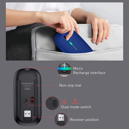 Bluetooth Wireless Mouse for Laptop mac MacBook ipad MacBook air MacBook pro pc Desktop Computer Windows Chromebook Notebook (Silver)