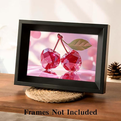 Yesad Cherries Art Print, Kitchen Wall Art Pictures Poster Pink Wall Décor for Dorm Living Room Bedroom Cabin Kitchen Wall Décor Fruits Wall Art (Unframed,36”x24”, Cherry)