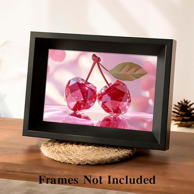 Yesad Cherries Art Print, Kitchen Wall Art Pictures Poster Pink Wall Décor for Dorm Living Room Bedroom Cabin Kitchen Wall Décor Fruits Wall Art (Unframed,30”x20”, Cherry)