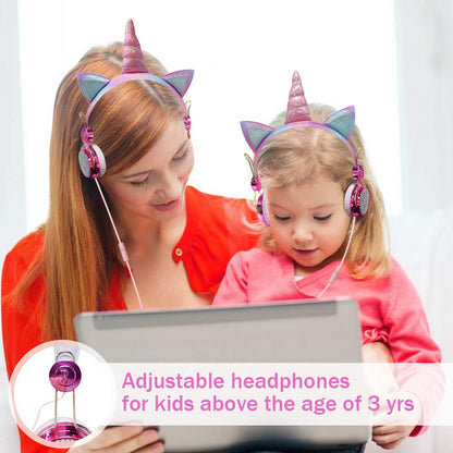 TCJJ Unicorn Kids Headphones for Girls Children Teens, Wired Headphones for Kids with Adjustable Headband, 3.5mm Jack and Over On Ear Headset w/Mic for School Birthday Xmas Unicorn Gift