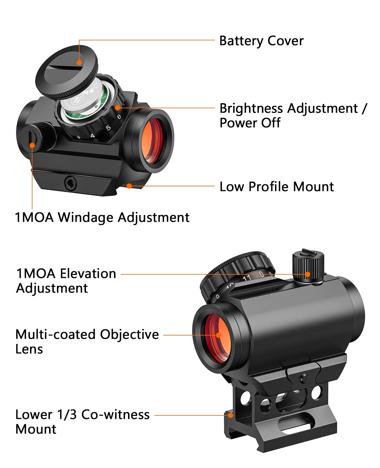 MidTen Motion Awake Red Dot Sight, 2 MOA Red Dot Optics, IPX7 Waterproof & Fogproof,1x20mm Compact Red Dot Scope for 21mm Picatinny Rail with Lower 1/3 Co-Witness Riser