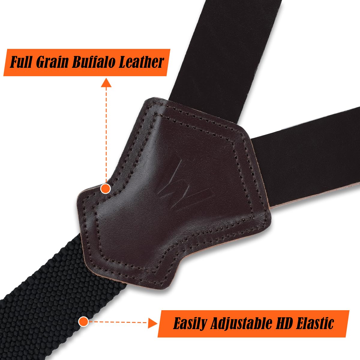 WELKINLAND Heavy-Duty Buffalo Leather Work Suspender, 1.5"-Wide Brown Leather Suspenders for Man, Top-Grain Leathers Suspender Man Belt Loop for Jeans, Genuine Leathers Suspenders for Men Western