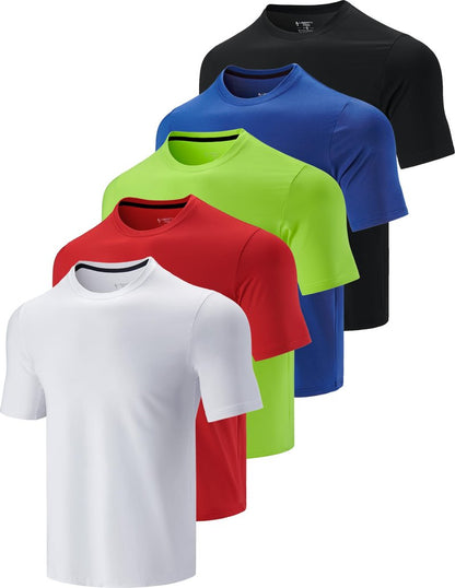5 Pack Men’s Active Quick Dry Crew Neck T Shirts | Athletic Running Gym Workout Short Sleeve Tee Tops Bulk (Edition 7, 3X-Large)