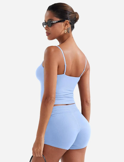 YEOREO Women's 2-Piece Lounge Set - Tank Top & Shorts with Built-In Bra | Summer Comfort Outfit