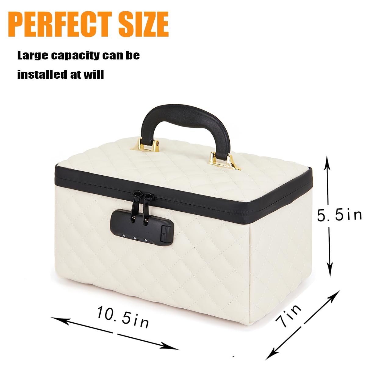 KaAutoler Portable makeup box with Lock, Large Capacity Travel Makeup Case Organizer, Makeup Bags for Girls Traveling With Handle and Divider Makeup Bag (off-white)