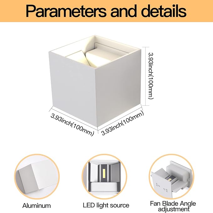 12W 4Pack Outdoor Wall Lights Exterior/Interior,LED White Outdoor Wall Sconces Light Fixtures Modern,IP65 Waterproof Square Aluminum Wall Lamps, Up and Down Lights 4500K Natural Lights