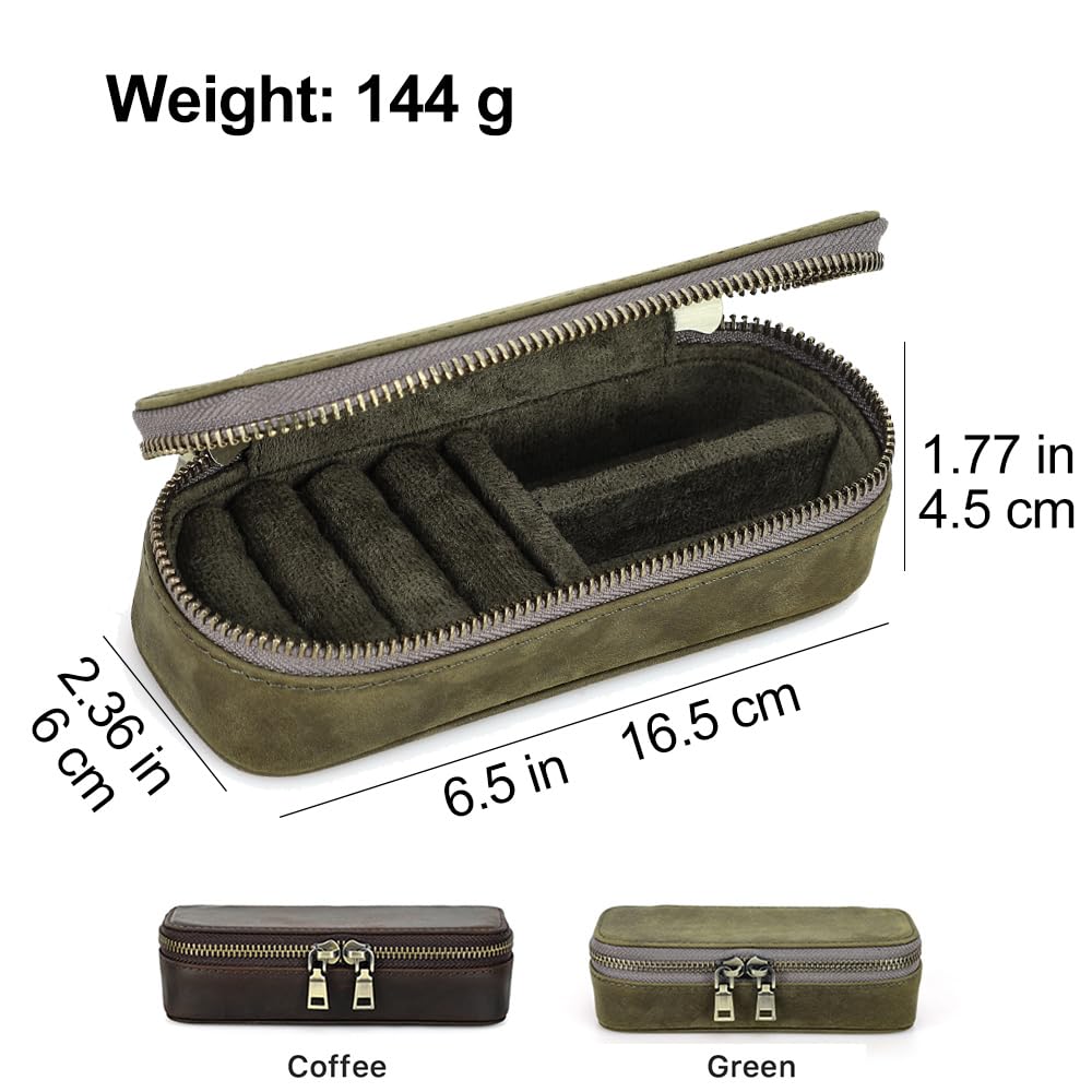 CONTACTS Crazy Horse Leather Cufflink Box for Men Travel Jewelry Storage Case Small Jewelry Organizer Padded Tray for Cufflinks Rings Earrings Studs (Green)