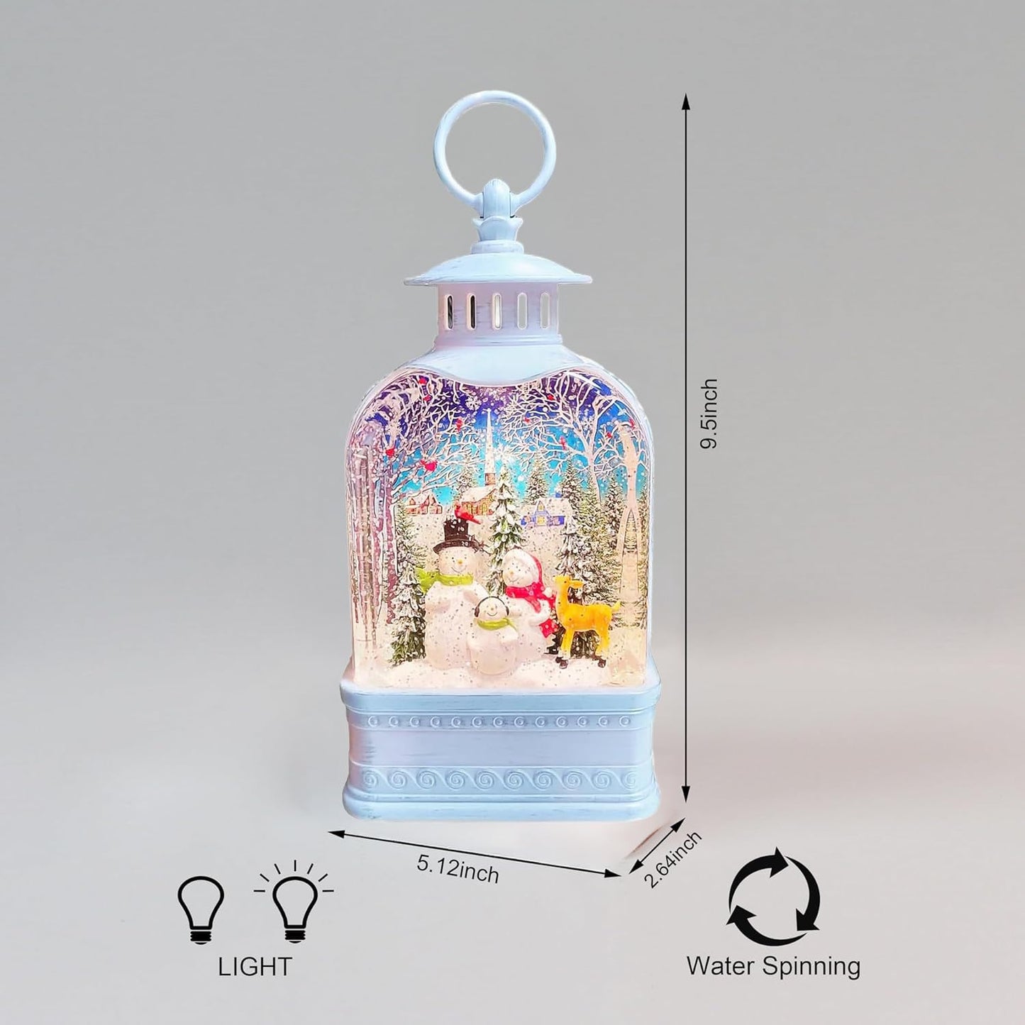 Snow Globe Lighted Snowman Family Lantern 9.5” Acrylic LED Christmas Lantern with Water Glitter Battery Operated Decoration for Tabletop Mantel Moments In Time