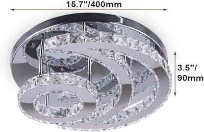CXGLEAMING 15.7" Crystal Chandelier Modern LED Ceiling Light Moon Shape Crystal Flush Mount Ceiling Lights Fixture for Bedroom Living Room Kitchen Hallway (6500K Cool White)