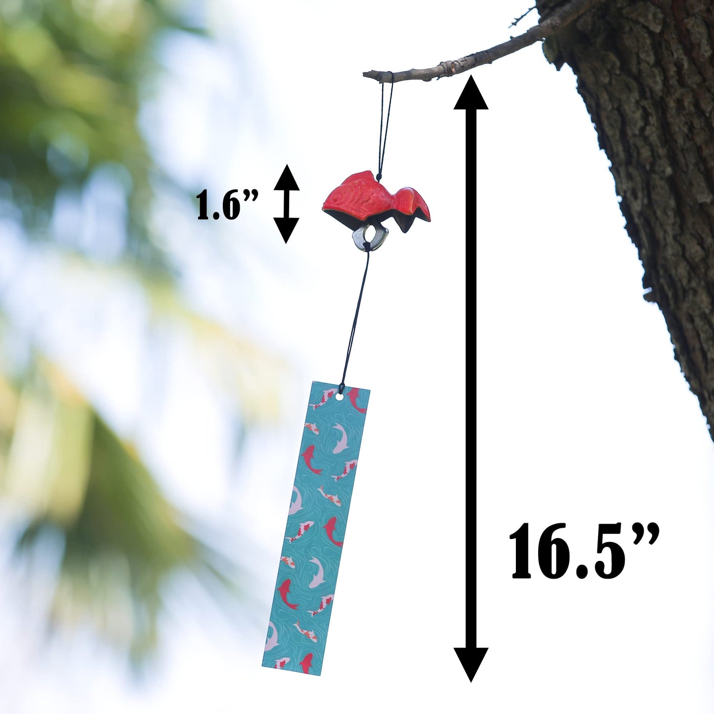 A.F.N.A.L Japanese Wind Chime Cast-Iron Outdoor Ornament for Garden, Patio & Balcony, Hanging Metal Wind-Bell Decoration Gift, Blessing Pendant Windchimes & PVC Wind-Catcher, Goldfish - Red