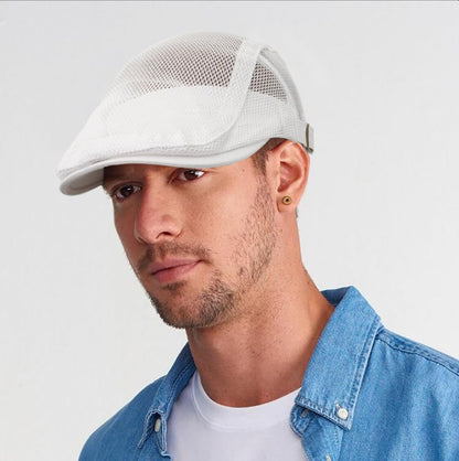 Taidor Men's Mesh Cap Breathable Summer Newsboy Hat Adjustable Beret Ivy Cap Irish Cabbie Driving Hunting Hats White