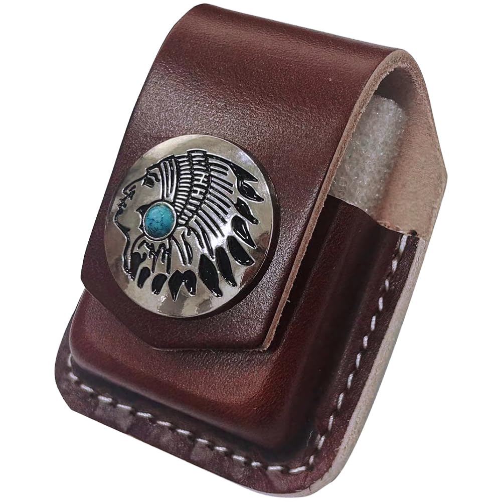 GORGECRAFT Turquoise Leather Lighter Case Holder Lighter Pouch Protective Storage with Pocket Belt Loop Full Grain Handcrafted Sheath for Belt Lighter(Coconut Brown)