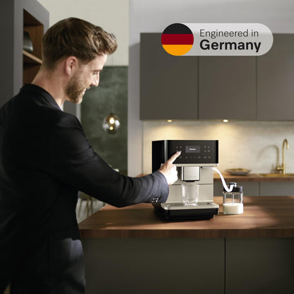 Miele CM 6360 MilkPerfection Automatic Coffee Machine - OneTouch for Two, AromaticSystem, 8 individual profiles, DoubleShot, WiFi-compatible, LED lighting, in Obsidian Black CleanSteel Metallic