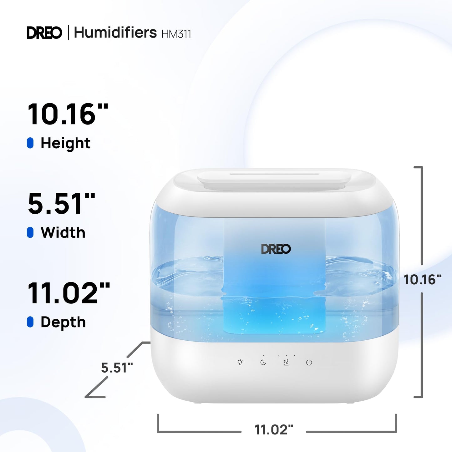 Dreo Humidifiers for Bedroom, 4L Top Fill for Large Room, 36H Runtime, 28 dB Quiet Supersized Cool Mist Air Humidifier for Baby Nursery, Plants, Indoor, Night Light, Easy to Clean & Fill