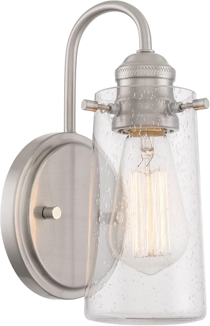 Kira Home Rayne 10" Modern Farmhouse Wall Sconce, Gooseneck Bathroom Light, Seeded Glass Shade + Brushed Nickel Finish