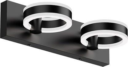 LED Bathroom Light Fixtures,15inch Black Vanity Lights, Modern 2 Light Acrylic Wall Sconces, 350° Rotatable Wall Lighting Fixture Over Mirror