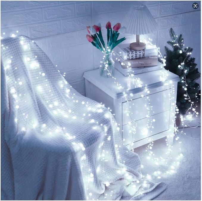 Copper Wire Firecracker Christmas Lights, 26FT 400LED Plug-in Twinkle Cluster Fairy Lights for Christmas Tree with Remote for Bedroom Dorm Wreath DIY Wedding Christmas Decoration