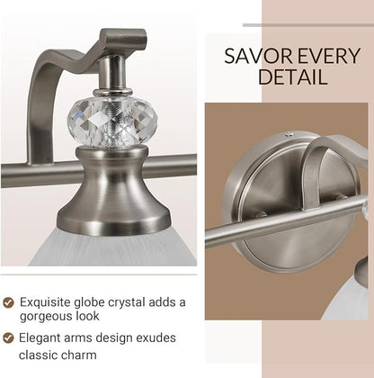 ANDY STAR Bathroom Light Fixture, 3-Light Bathroom Vanity Light Brushed Nickel, Vintage Wall Sconce with Hand-Painted Frosted Lampshade, Wall Lamp in Silver Finish for Bedroom, Living Room, Restroom