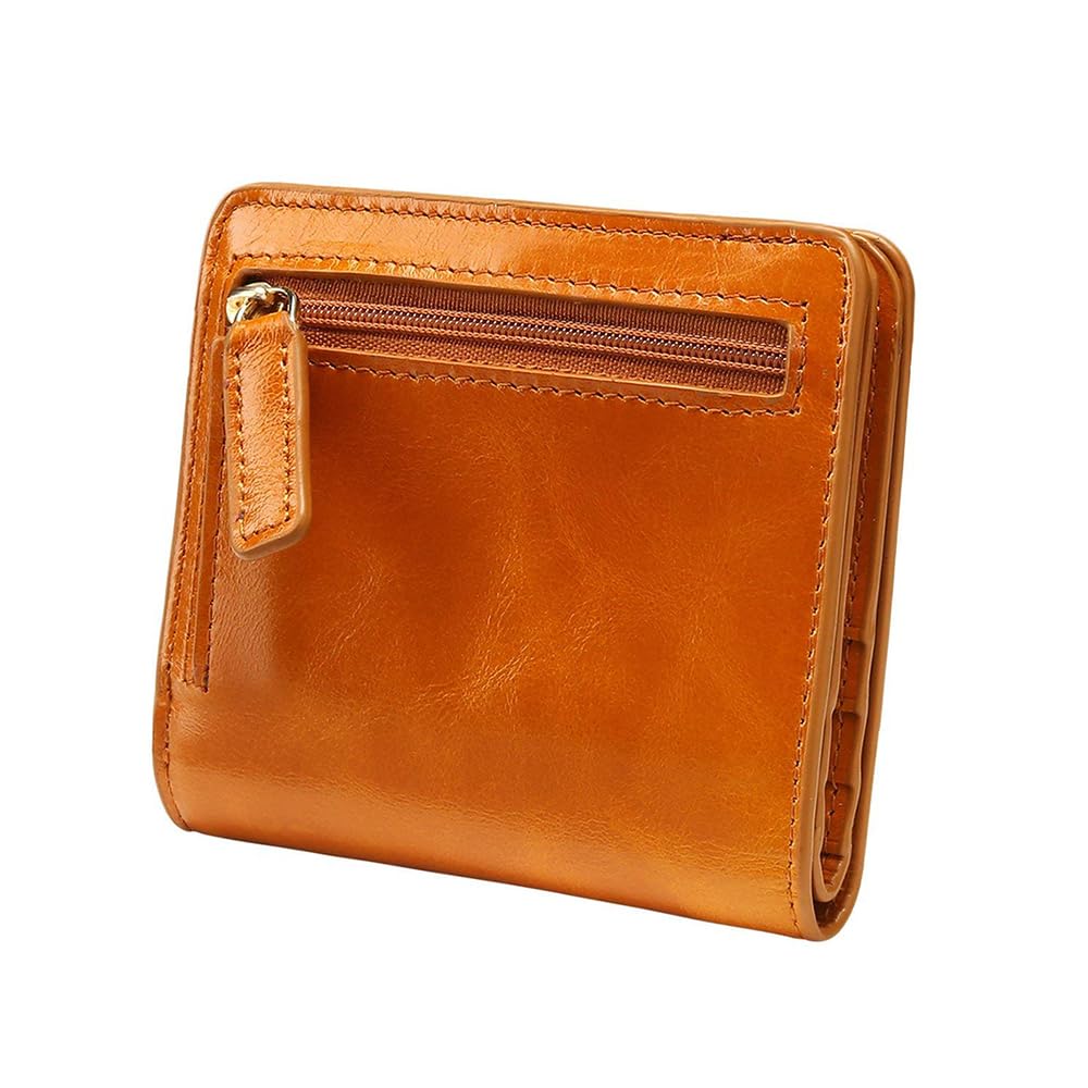 Itslife Women's Rfid Blocking Small Compact Bifold Leather Pocket Wallet Ladies Mini Purse with id Window (Waxed Brown)