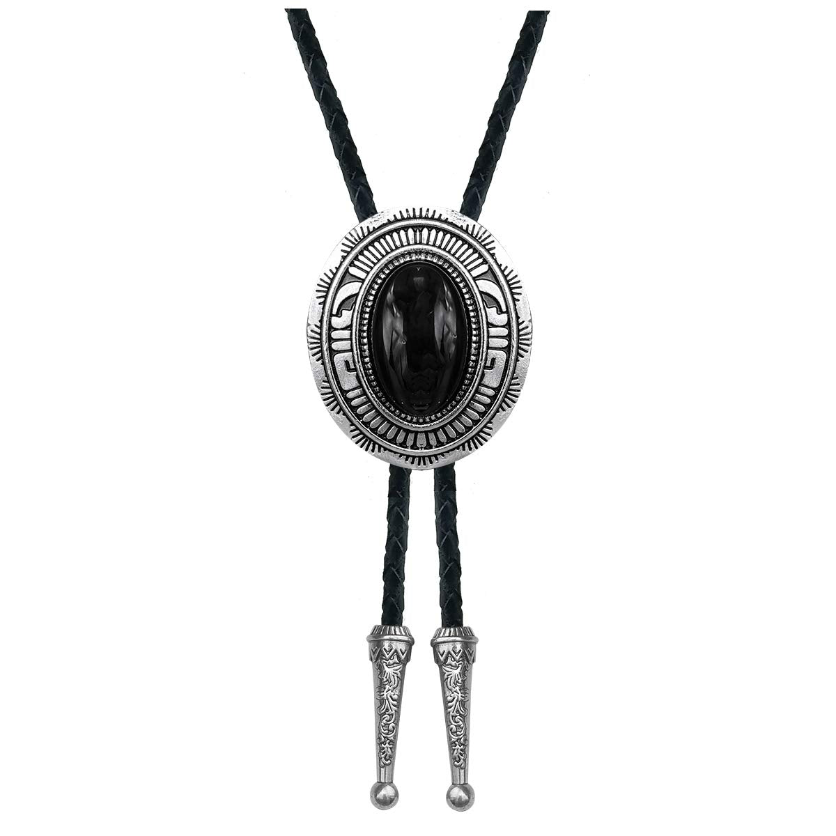 YOQUCOL Black Stone Bolo Tie Native American Western Leather Necktie Bolo Ties For Men