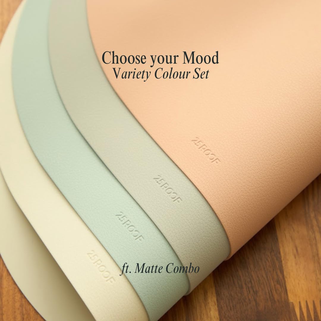 Matt Oval Silicone Placemats Set of 4 with Matching Coasters – Heat Resistant, Waterproof, Easy to Clean Non-Slip Modern Dining Table Mats – Premium Leather Textured Japandi Kitchen Decor