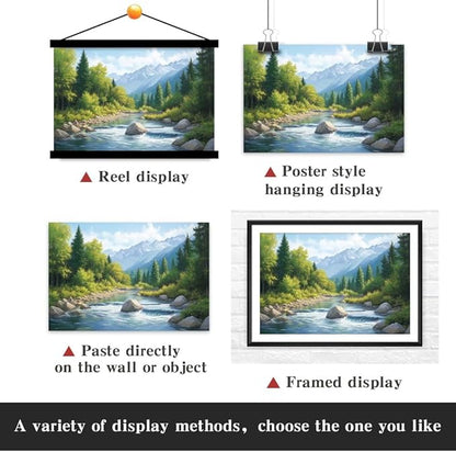 Yesad Serene Nature Wall Art, Landscape Canvas Wall Art Forest Pictures Prints Mountain Painting Scenery Poster Wall Décor for Farmhouse Living Room Bedroom (Unframed,18”x12”,Stream)