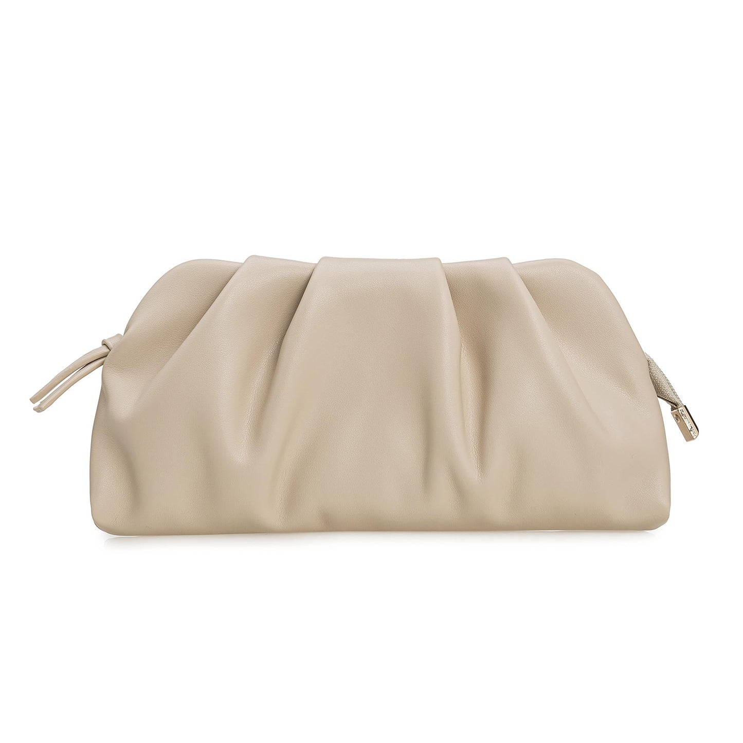 CHARMING TAILOR Chic Soft Vegan Leather Clutch Bag Dressy Pleated PU Evening Purse for Women (Beige)