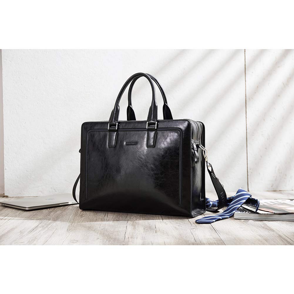 BOSTANTEN Women Genuine Leather Briefcase Tote Business Vintage Handbags 15.6" Laptop Shoulder Bag Black