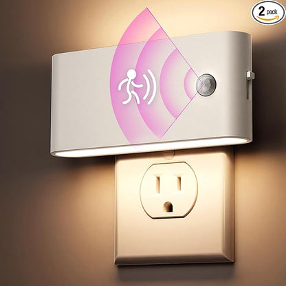 LED Night Light Motion Sensor 2 Pack, Motion Activation Night Lights Plug into Wall, Auto On Off, 0-100LM Dimmable Night Light Plug in, 3000K Warm White LED Nightlight for Kids Bedroom Hallway