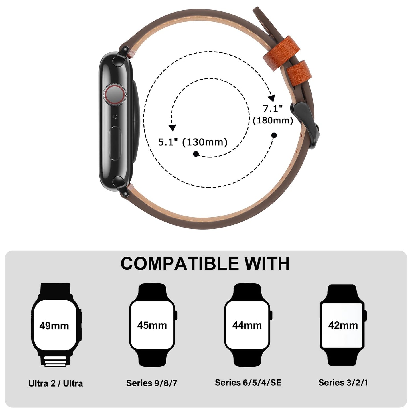 Bisikor Compatible with Apple Watch Band 49mm 46mm 45mm 44mm 42mm 41mm 40mm 38mm Genuine Leather Wristband Replacement Band for iWatch Ultra SE Series 10 9 8 7 6 5 4 3 (42/44/45/46/49, Starlight)