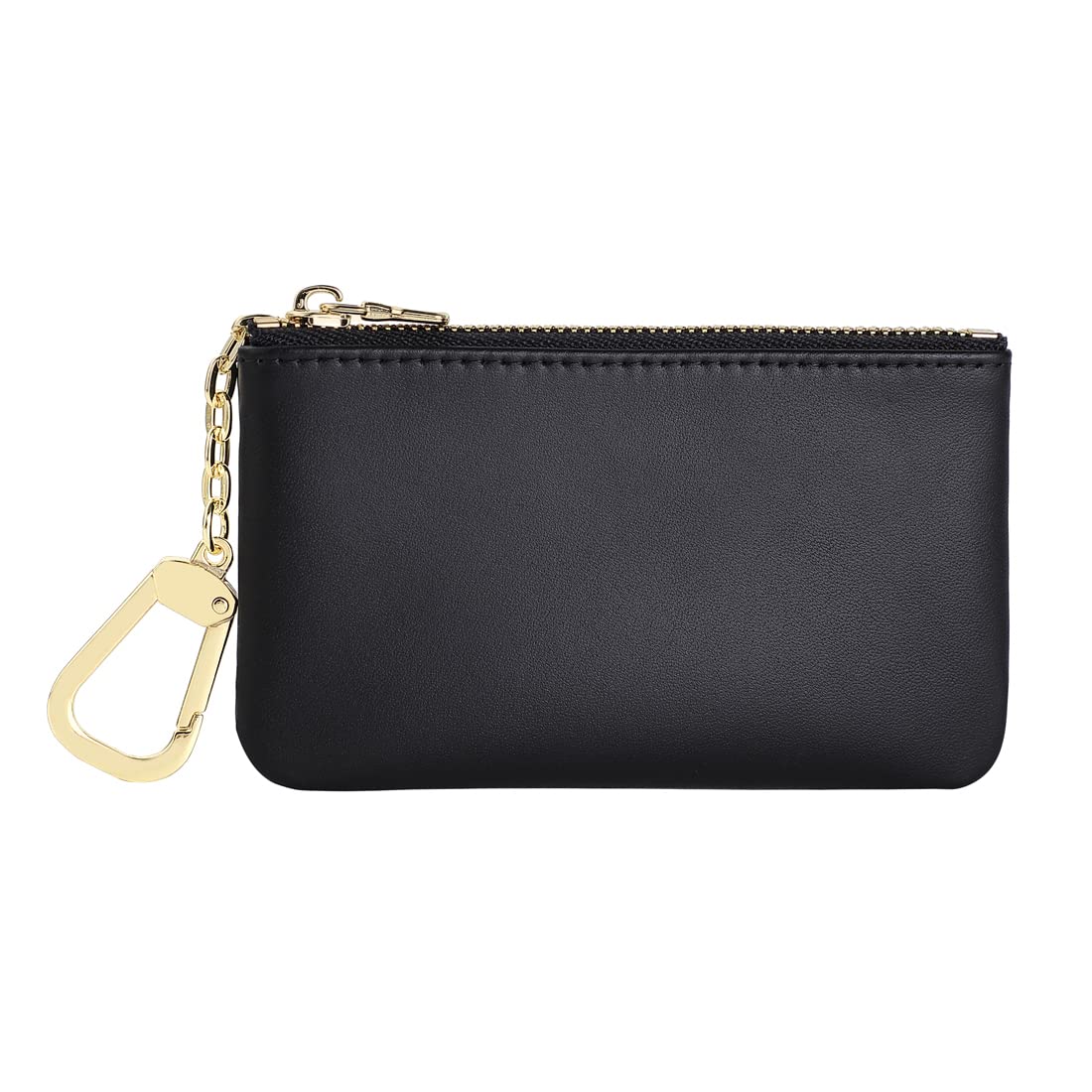 Mossruta Premium Genuine Full Grain Leather Mini Coin Purse Keychain Pouch Card Holder for Men Women (Black)