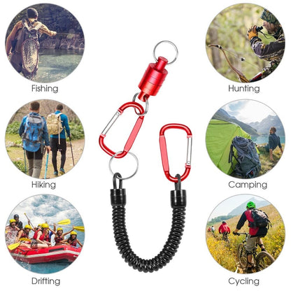 Retractor Keychain with Retractable Coiled Lanyard – 2kg/4.4lb Pull Force Fly Fishing Net Holder, Secure Attachment & Quick Access for Wading(Red)