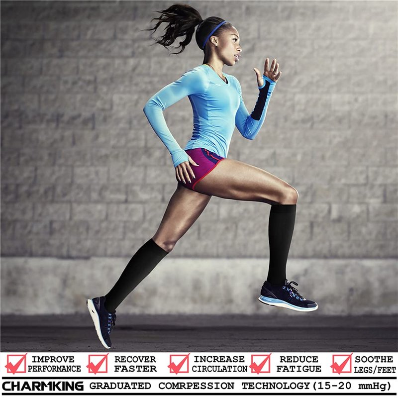 CHARMKING Compression Socks for Women & Men (8 Pairs) 15-20 mmHg Graduated Copper Support Calf Socks are Best for Pregnant, Nurses - Boost Performance, Circulation, Knee High Wide Calf(S/M, Multi 01)